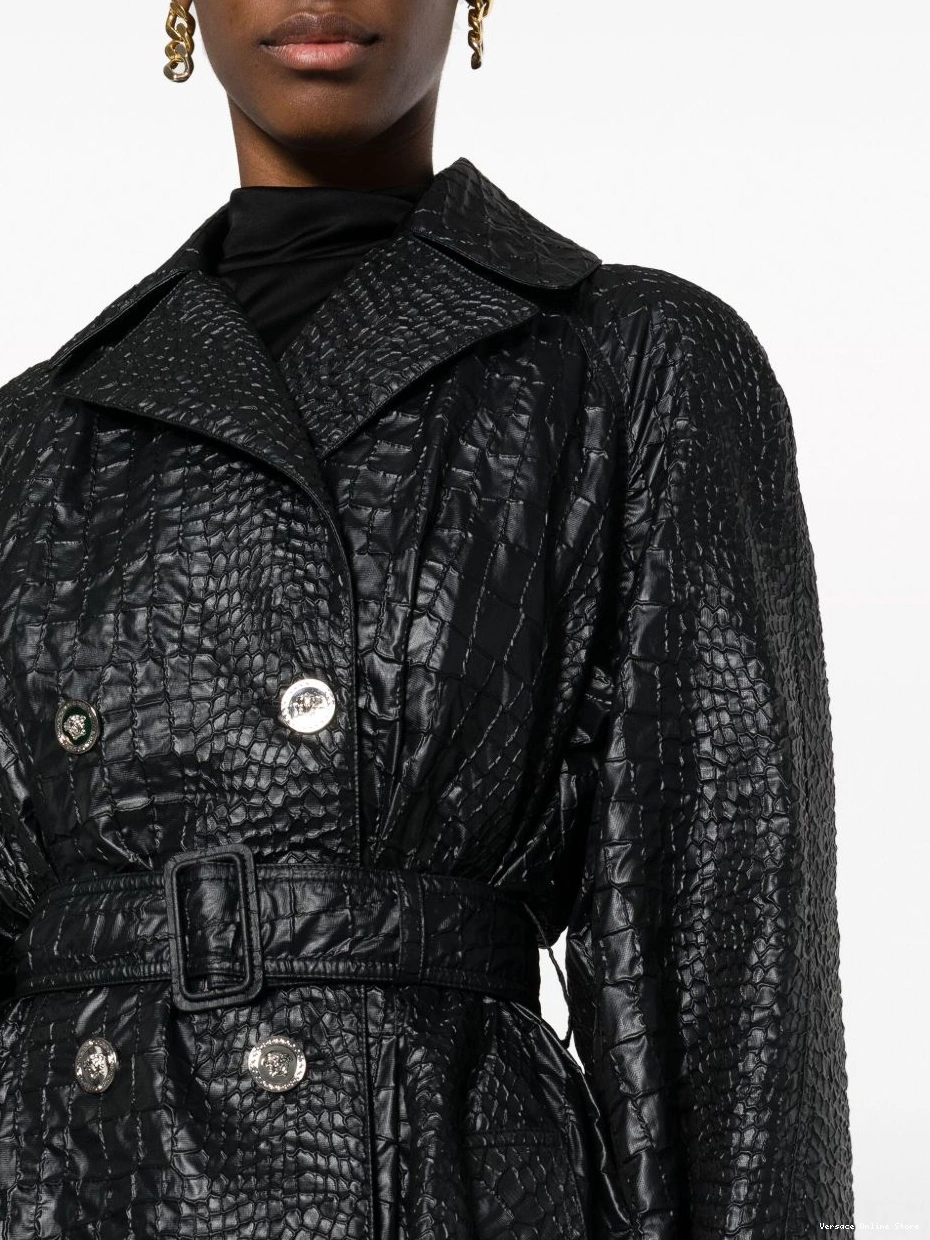 Cheap Women trench embossed-crocodile Versace laminated coat 0326
